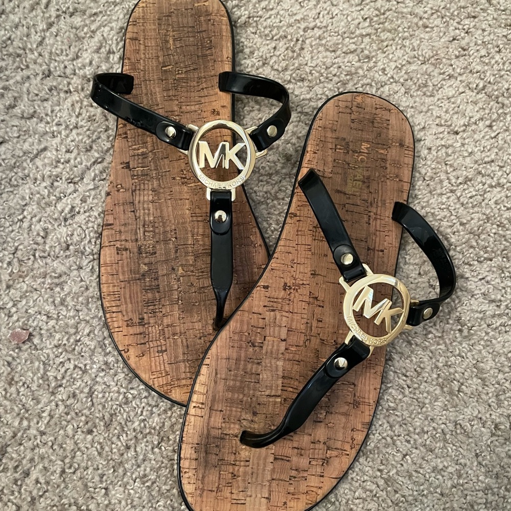 Michael Kors Black & Gold Jelly Flip Flop Sandals